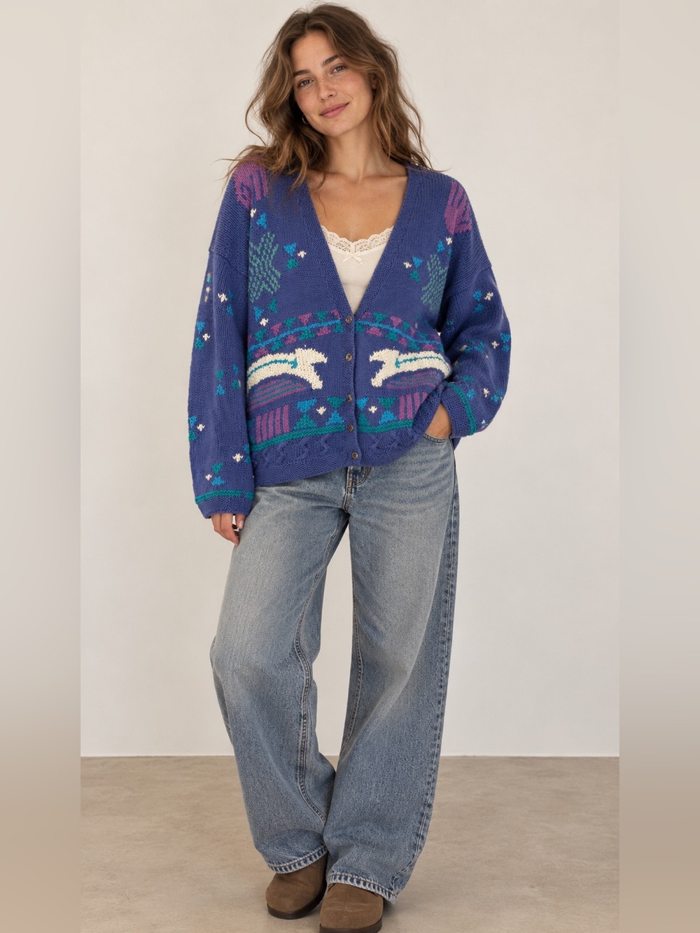 Vintage Segrets Hand Knit Cardigan Cottagecore Grannycore Whimsical Sweater M